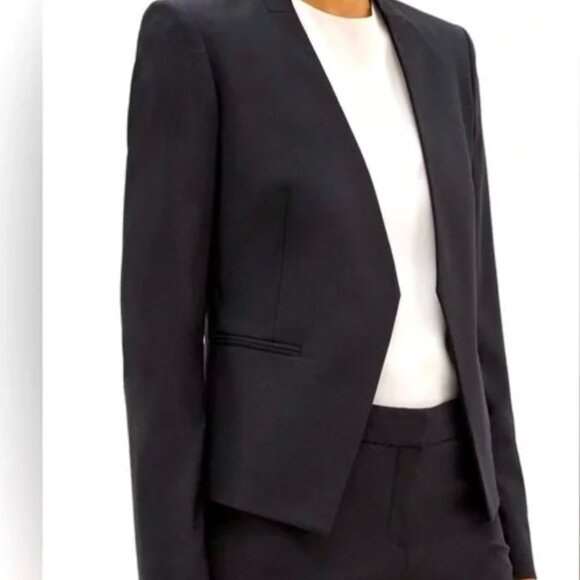 Theory Black Lanai Savona Collarless Blazer Sz 10 Open Excellent Condition - Picture 1 of 16